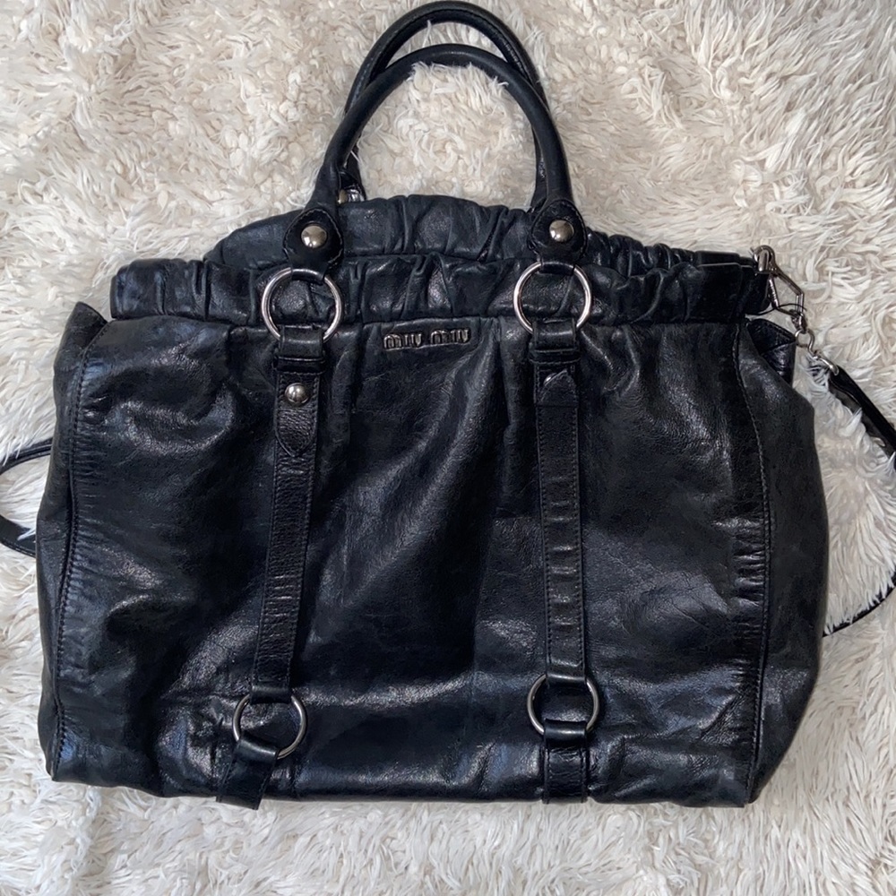 Authentic Black Miu Miu Leather Crossbody Bag